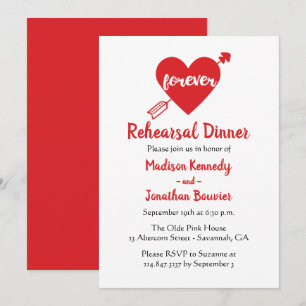 Convite Jantar de Ensaios do Casamento Vermelho Coração Mo