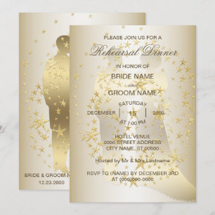 Convite Jantar de Ensaios do Noivo e da Noiva Golden Stars