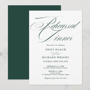 Convite Jantar de Ensaios Elegant Script Esmeralda Verde