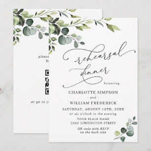 Convite Jantar de Ensaios Elegante Eucalipto Aquarela