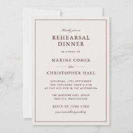 Convite Jantar de Ensaios Elegante Formal em Marfim e Borg