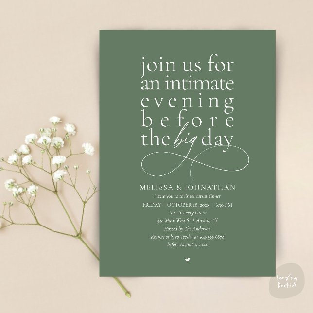 Convite Jantar de Ensaios Elegante Noite Íntima (Modern Elegant Rehearsal Dinner Intimate Evening before big day Invitation Card in Sage Green)