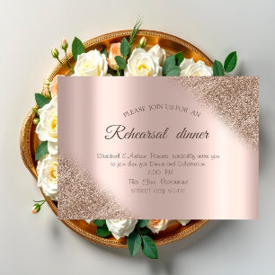 Convite Jantar de Ensaios Elegante Rosa Dourado Glitter Om