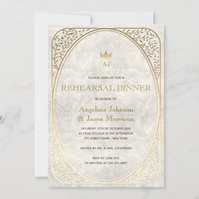 Convite Jantar de Ensaios em Ouro Elegante (Frente)