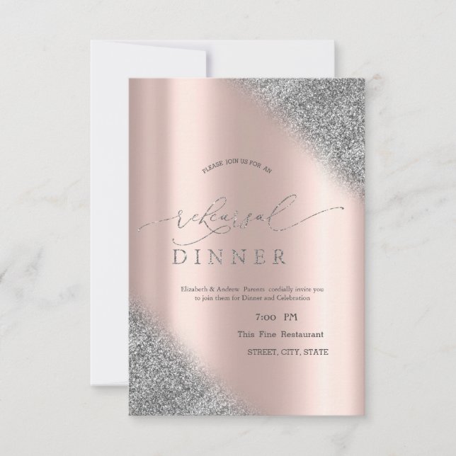 Convite Jantar de Ensaios em Rosa Dourado com Degradê de B (Frente)