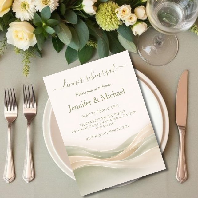 Convite Jantar de Ensaios em Verde Salvia e Marfim (Sage Green and Ivory Dinner Rehearsal  Invitation )