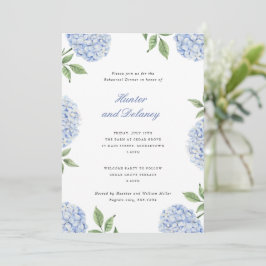 Convite Jantar de Ensaios Flor de Hortênsia Azul Clássica