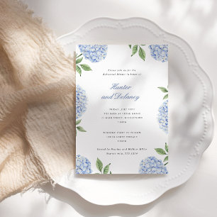 Convite Jantar de Ensaios Flor de Hortênsia Azul Simples