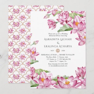 Convite Jantar de Ensaios Flor de Lótus Aquarela Indiana