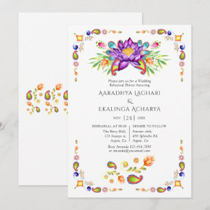 Convite Jantar de Ensaios Flor de Lótus Paisley Indiano