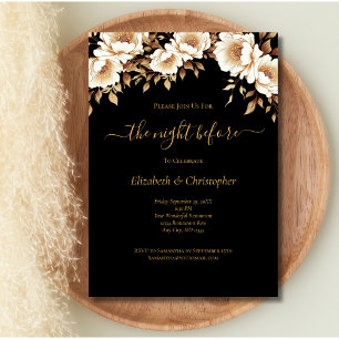 Convite Jantar de Ensaios Florais Black Gold Night Before