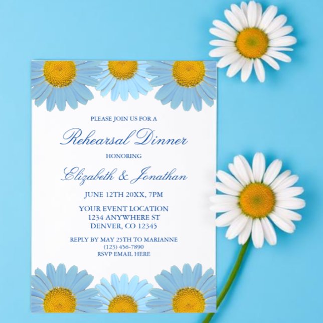 Convite Jantar de Ensaios Florais Blue Daisies (Criador carregado)