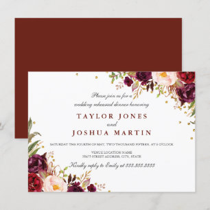 Convite Jantar de Ensaios Florais Burgundy Sparkle