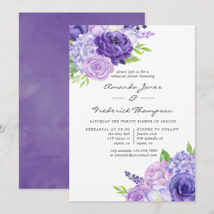Convite Jantar de Ensaios Florais de Aguarela Violeta Ultr