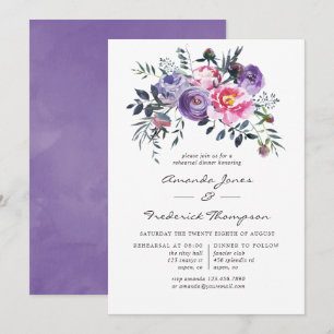 Convite Jantar de Ensaios Florais de Aquarela Violeta e Ro