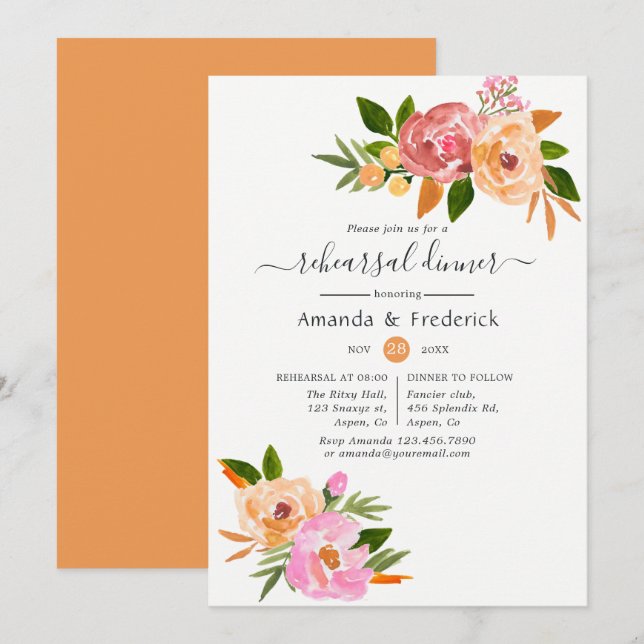 Convite Jantar de Ensaios Florais de Casamento de Primaver (Frente/Verso)