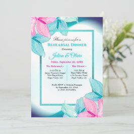Convite Jantar de Ensaios Florais Modernos em Teal e Rosa