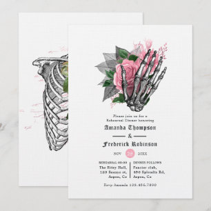 Convite Jantar de Ensaios Florais Rosa de Halloween Gótico