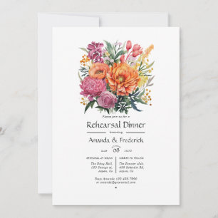 Convite Jantar de Ensaios Florais Rosa, Laranja e Verde