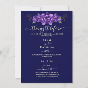 Convite Jantar de Ensaios Florais Violeta Azul-Marinho
