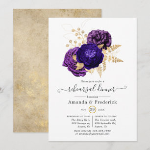 Convite Jantar de Ensaios Florais Violeta, Roxo e Dourado