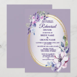 Convite Jantar de Ensaios Floral Água-forte Roxo Dourado