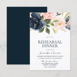 Convite Jantar de Ensaios Floral Aquarela Azul Marinho Ros