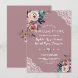 Convite Jantar de Ensaios Floral Azul Poeira Rosa Poeira C