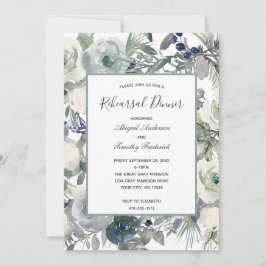 Convite Jantar de Ensaios Floral Azul Verde Branco Elegant