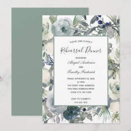 Convite Jantar de Ensaios Floral Azul Verde Branco Elegant