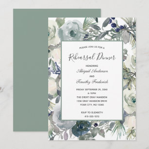 Convite Jantar de Ensaios Floral Azul Verde Branco Elegant