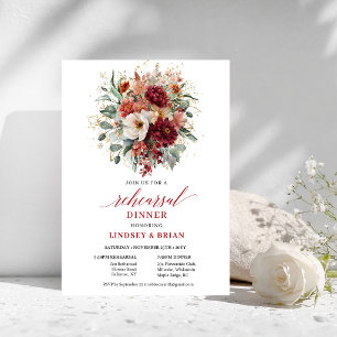 Convite Jantar de Ensaios Floral Boho Burgundy Florescente