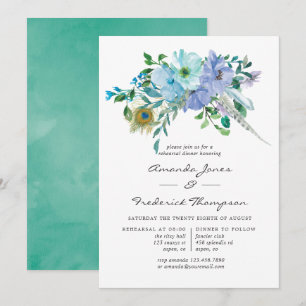 Convite Jantar de Ensaios Floral Boho com Hortelã e Azul
