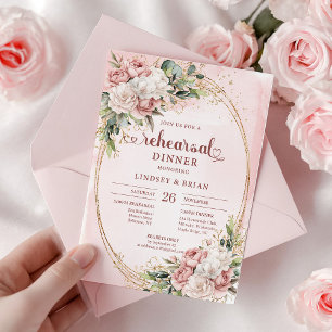 Convite Jantar de Ensaios Floral Boho Rosa Elegante