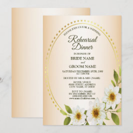 Convite Jantar de Ensaios Floral Branco Dourado de Casamen