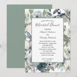 Convite Jantar de Ensaios Floral Branco Verde Azul Elegant