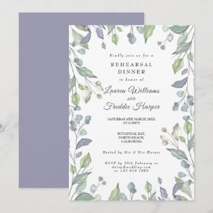 Convite Jantar de Ensaios Floral de Aquarela País Lilás