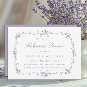 Convite Jantar de Ensaios Floral de Lavanda Vitoriano Fran