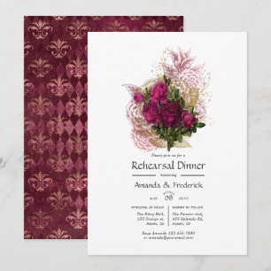 Convite Jantar de Ensaios Floral Desgastado Rosa Dourado B