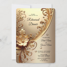 Convite Jantar de Ensaios Floral Dourado Ornamentado