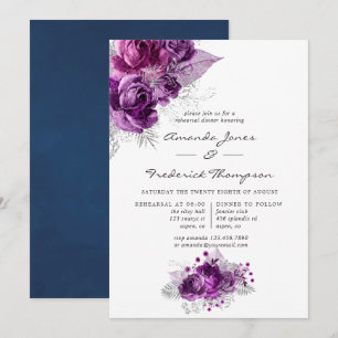 Convite Jantar de Ensaios Floral em Aquarela Roxo e Azul M