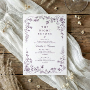 Convite Jantar de Ensaios Floral Francês Roxo Escuro Vinta