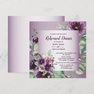 Convite Jantar de Ensaios Floral Geométrico Verde Roxo