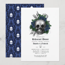 Convite Jantar de Ensaios Floral Gótico Azul Naval e Preto