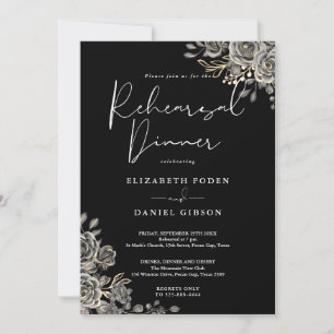 Convite Jantar de Ensaios Floral Gótico Branco e Dourado