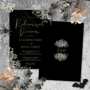 Convite Jantar de Ensaios Floral Gótico Preto e Dourado