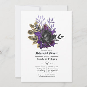 Convite Jantar de Ensaios Floral Gótico Roxo Dourado
