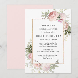 Convite Jantar de Ensaios Floral Rosa Cor de Blush