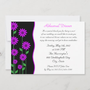 Convite Jantar de Ensaios Floral Roxo Brilhante e Preto