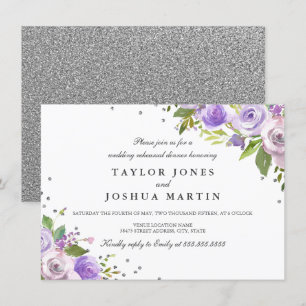 Convite Jantar de Ensaios Floral Roxo Brilho Prata
